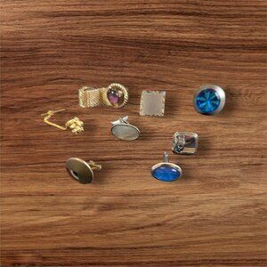 Vintage Cufflink Singles Lot 8pc Gold Silver Tone Steampunk Craft Jewelry